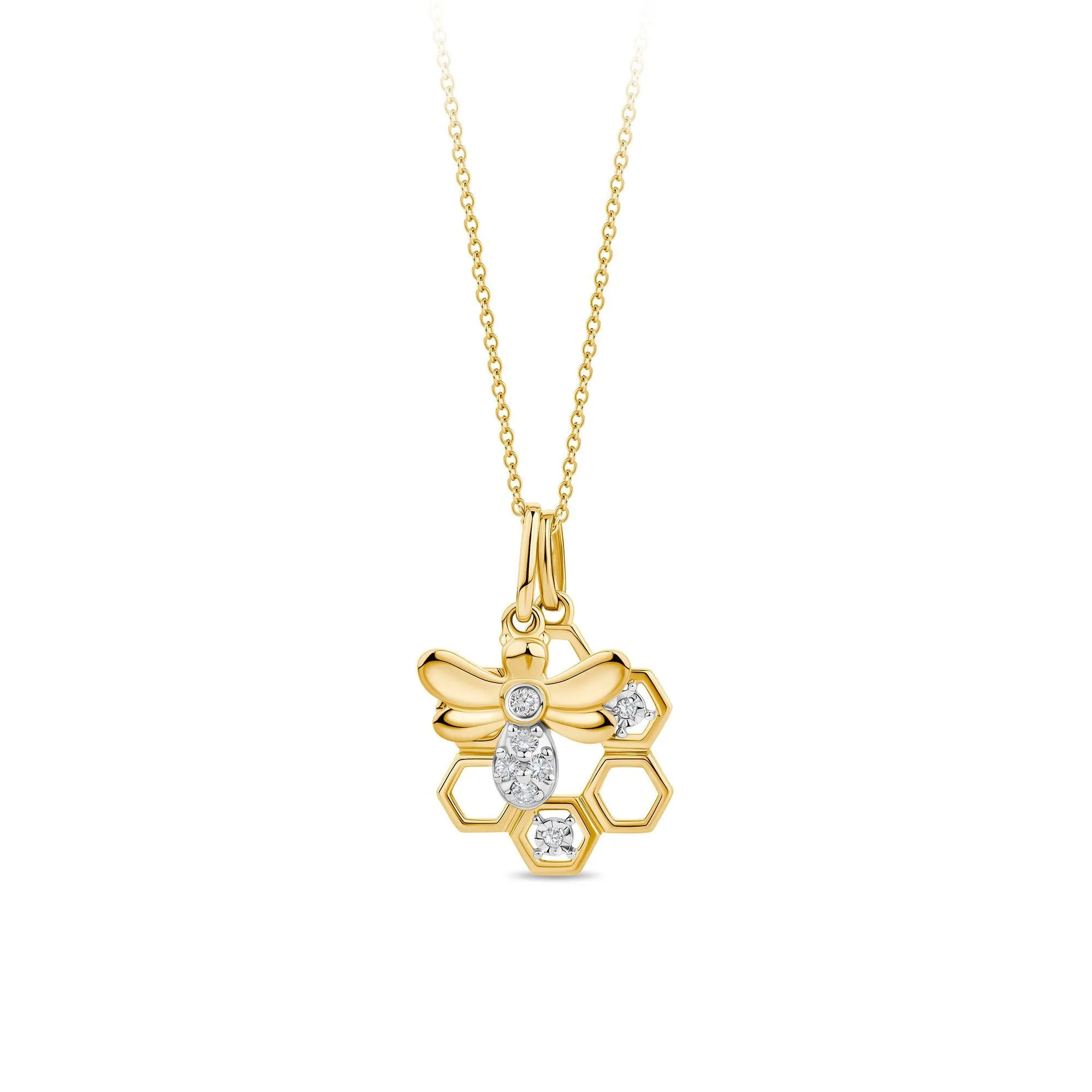 0.05ct TW Diamond Bumble Bee & Honeycomb Pendant in 9ct Yellow Gold