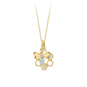 0.05ct TW Diamond Bumble Bee & Honeycomb Pendant in 9ct Yellow Gold