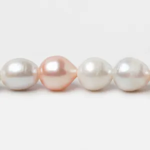 10x11-10x12mm White & Peach Baroque Large Hole Freshwater Pearls 8 inch 16 pieces