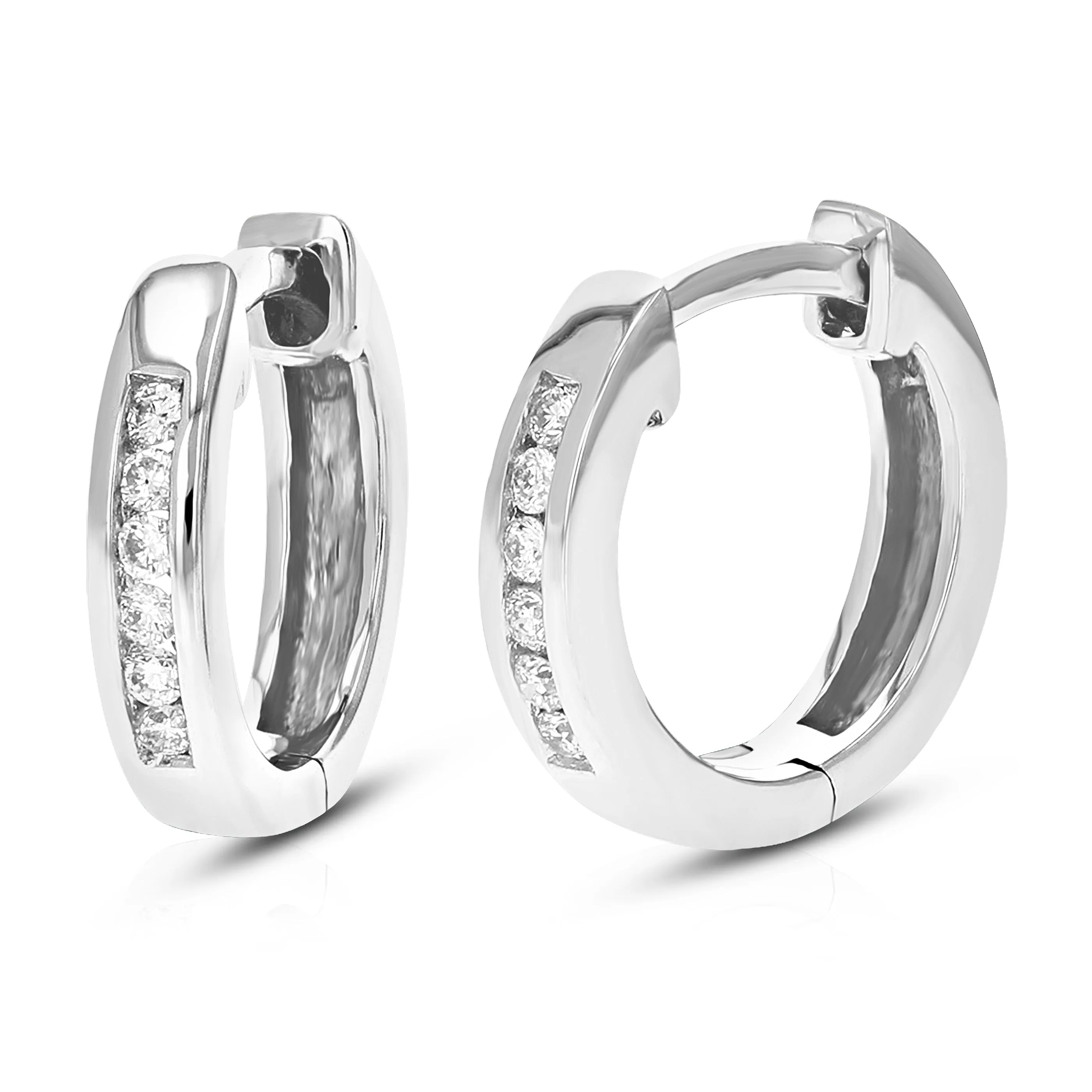 1/10 cttw Lab Grown Channel Diamond Hoop Earrings Sterling Silver