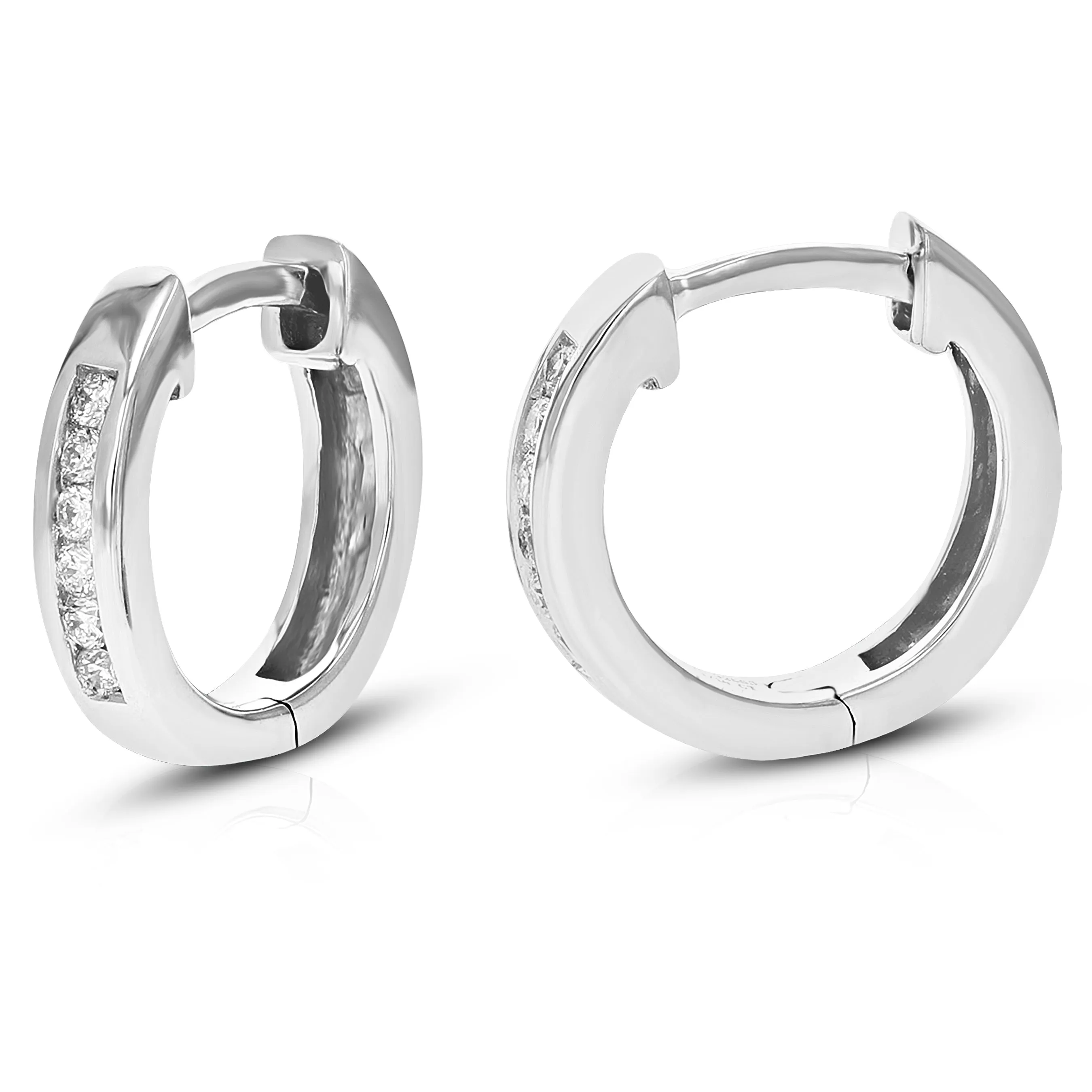 1/10 cttw Lab Grown Channel Diamond Hoop Earrings Sterling Silver