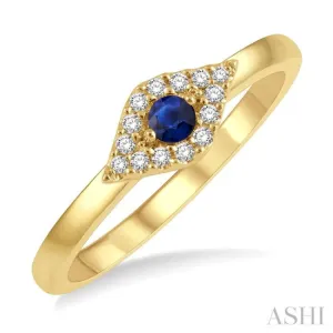 1/10 Ctw Evil Eye Round Cut Diamond & 2.60 MM Sapphire Precious Ring in 10K Yellow Gold