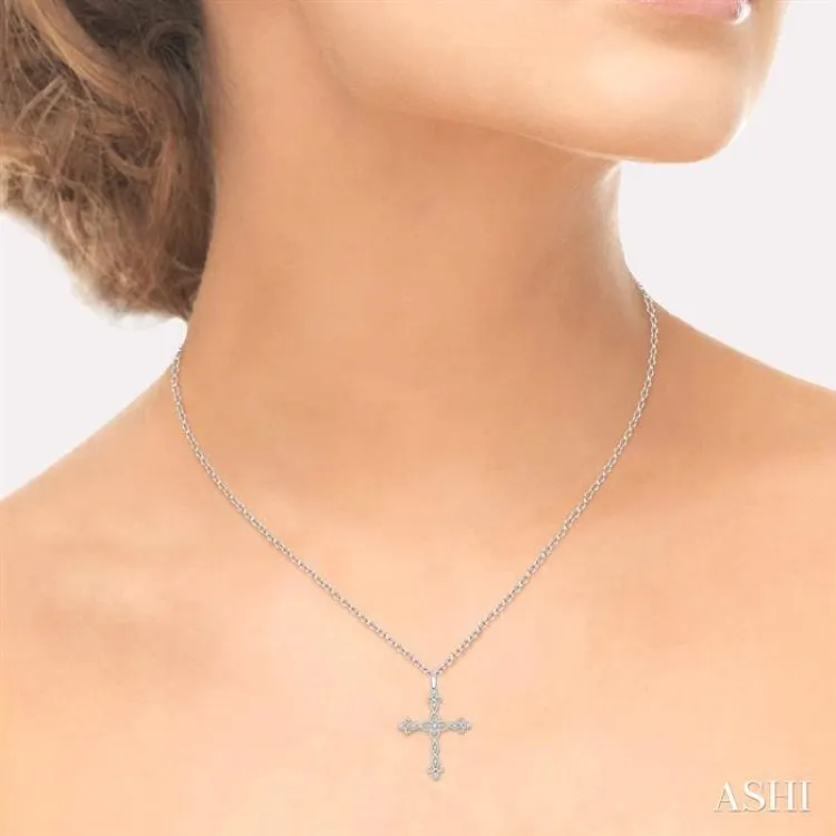 1/10 Ctw Marquise & Floral Lattice Cross Round Cut Diamond Pendant With Link Chain in 10K White Gold