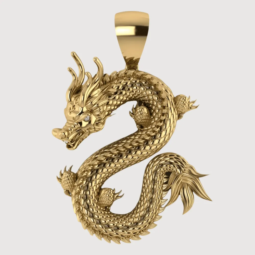 14k Gold Chinese Dragon Pendant