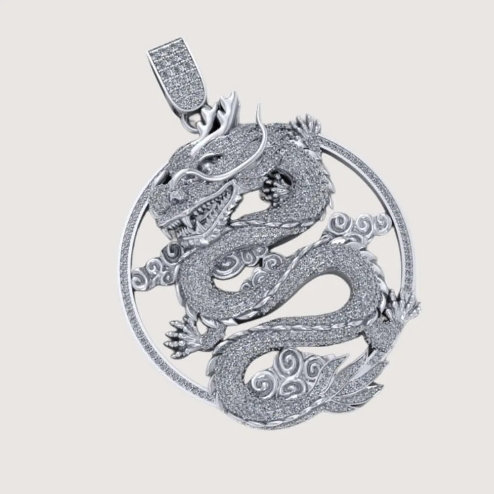 14k Gold Intricate Diamond Dragon Pendant