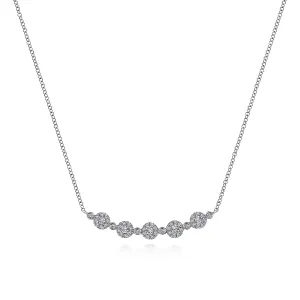 14K White Gold Diamond Cluster Curved Bar Necklace