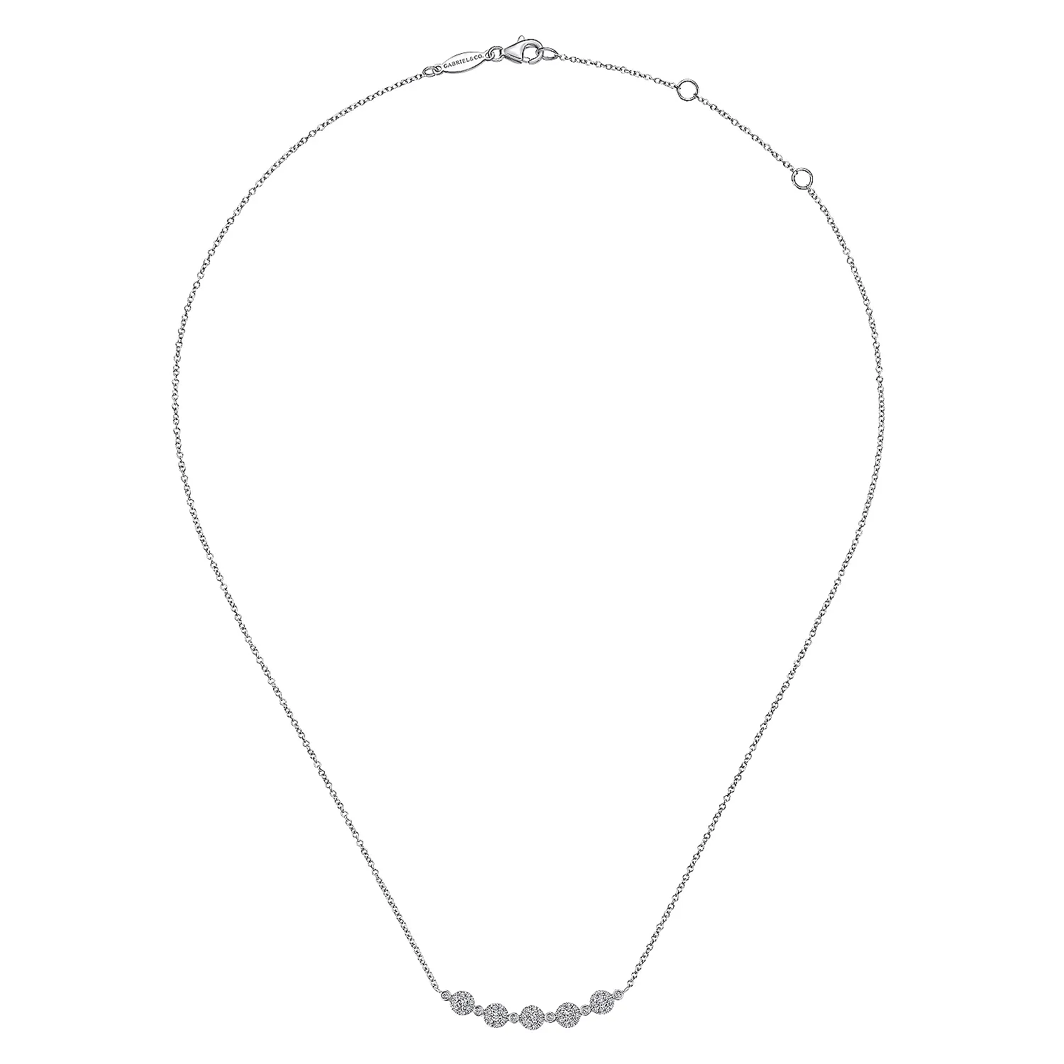 14K White Gold Diamond Cluster Curved Bar Necklace