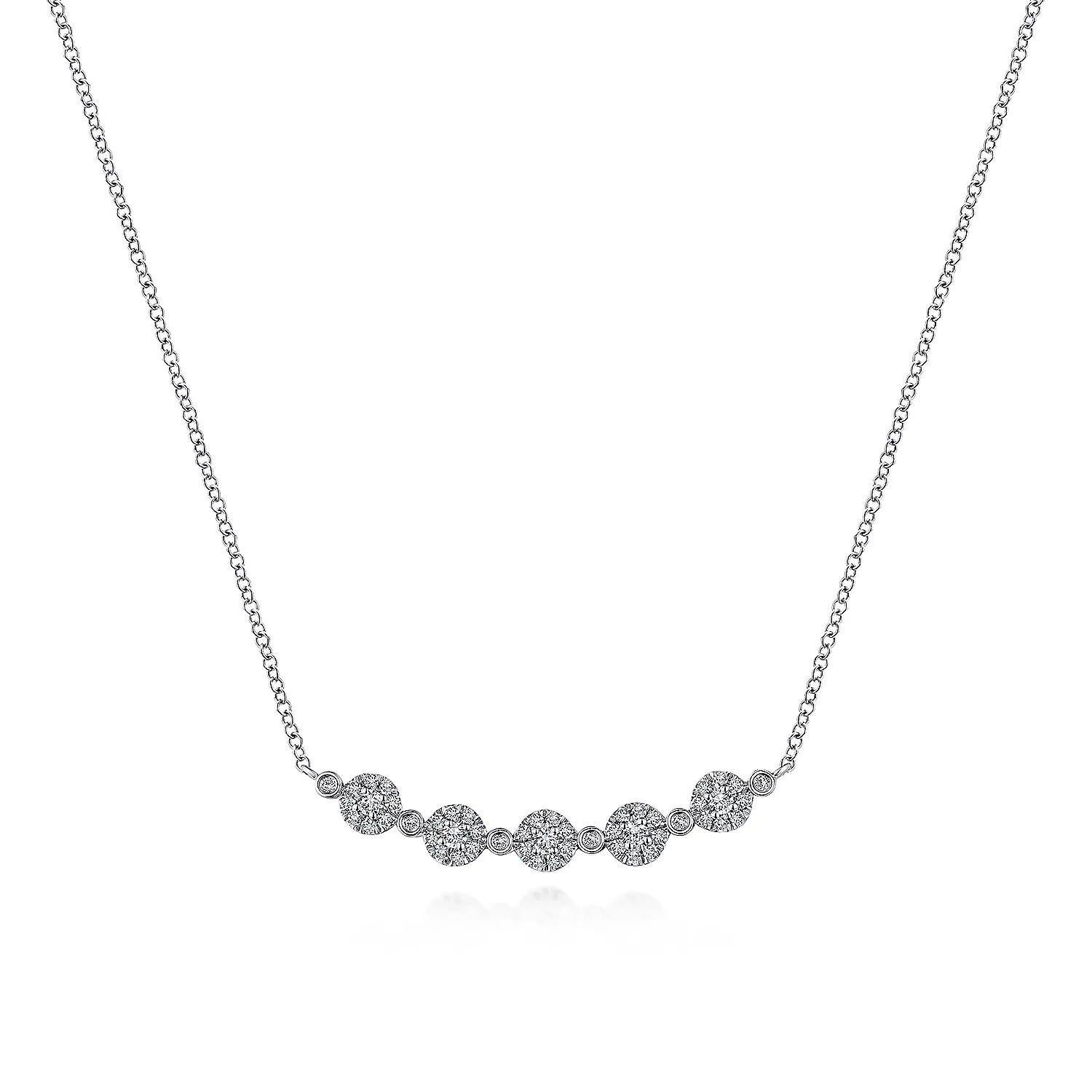 14K White Gold Diamond Cluster Curved Bar Necklace