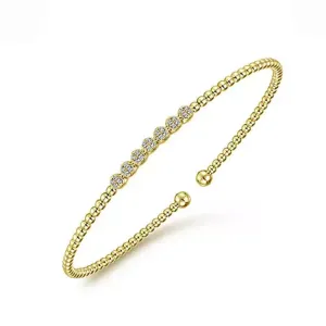 14K Yellow Gold Bujukan Bead and Cluster Diamond Bangle