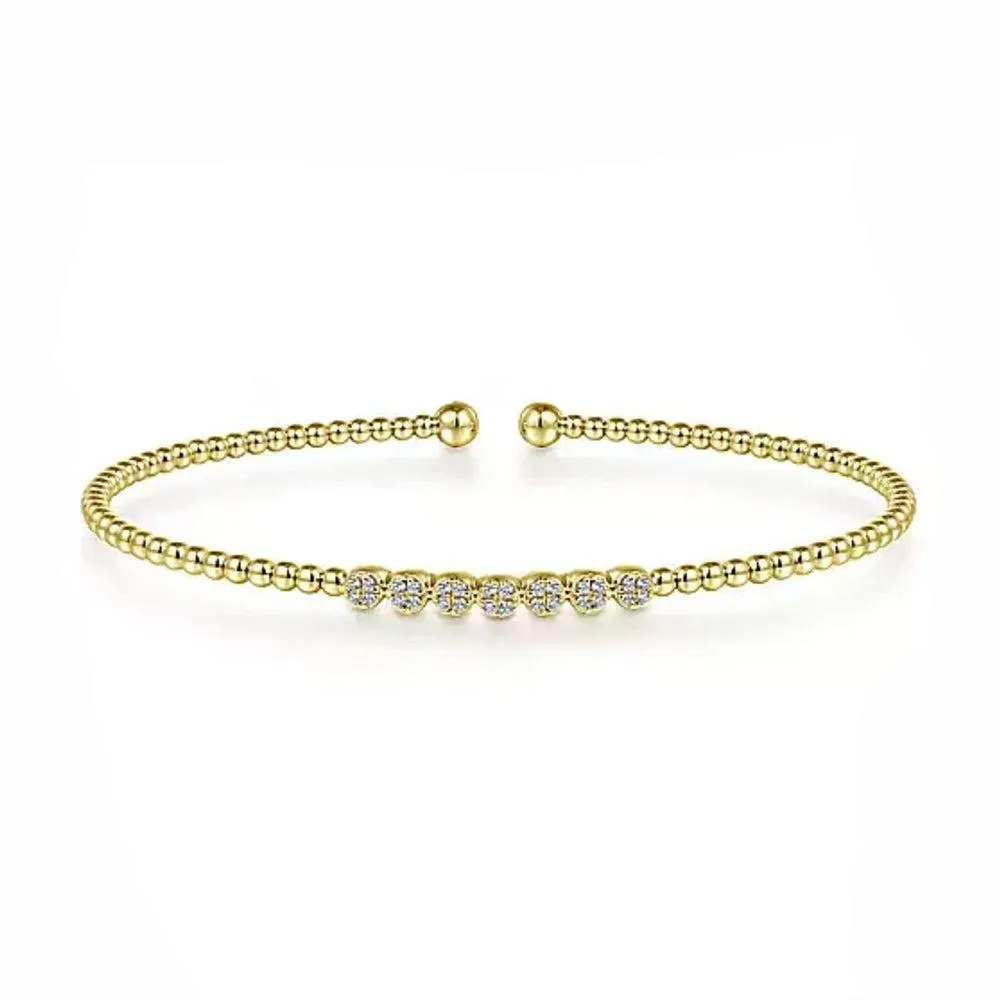 14K Yellow Gold Bujukan Bead and Cluster Diamond Bangle