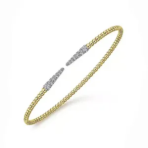 14K Yellow Gold Bujukan Bead Cuff Bracelet with Diamond Pave Spikes