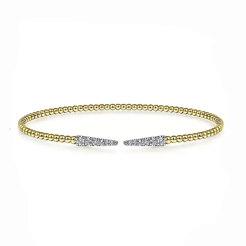 14K Yellow Gold Bujukan Bead Cuff Bracelet with Diamond Pave Spikes