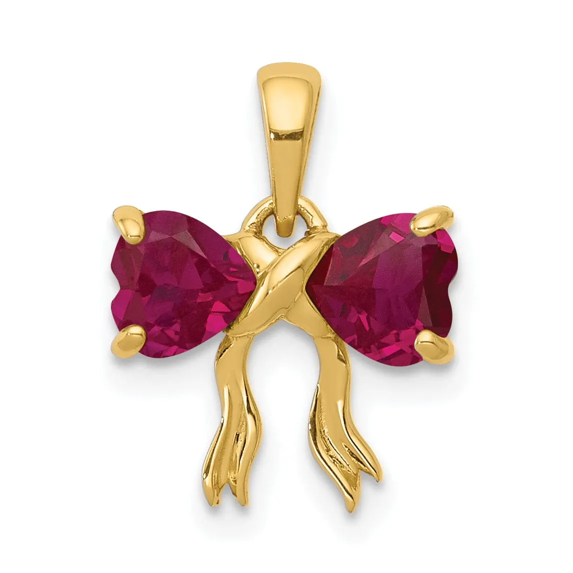 14k Yellow Gold Ruby Birthstone Bow Pendant