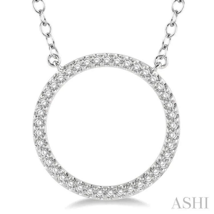 1/6 Ctw Geometric Circle Round Cut Diamond Pendant With Link Chain in 10K White Gold