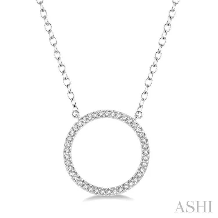 1/6 Ctw Geometric Circle Round Cut Diamond Pendant With Link Chain in 10K White Gold