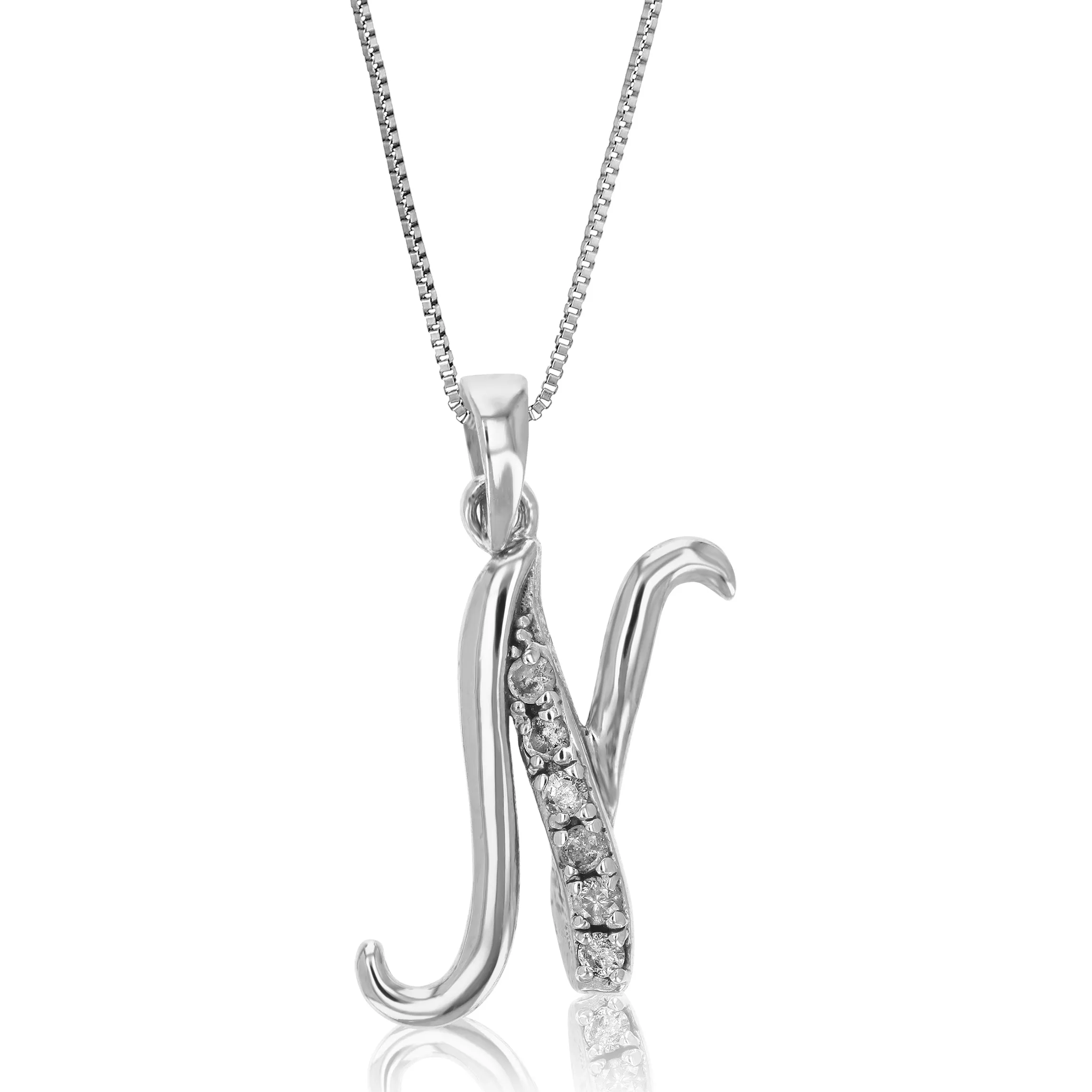 1/8 cttw Diamond Alphabet Pendant Necklace in Silver