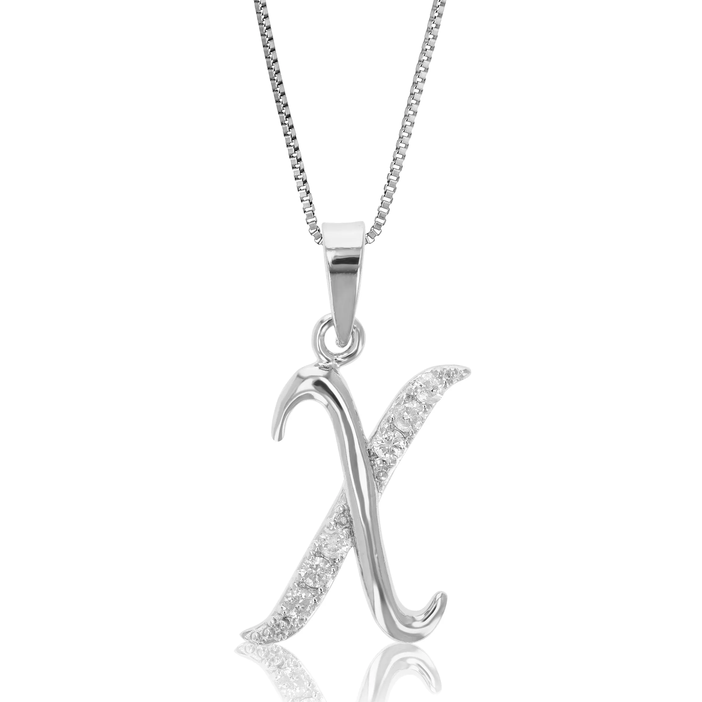 1/8 cttw Diamond Alphabet Pendant Necklace in Silver