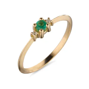 18kt Gold Round Emerald & Natural Diamond Ring