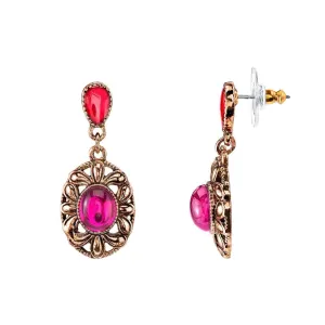 1928 Jewelry Fuchsia Oval Drop Earrings