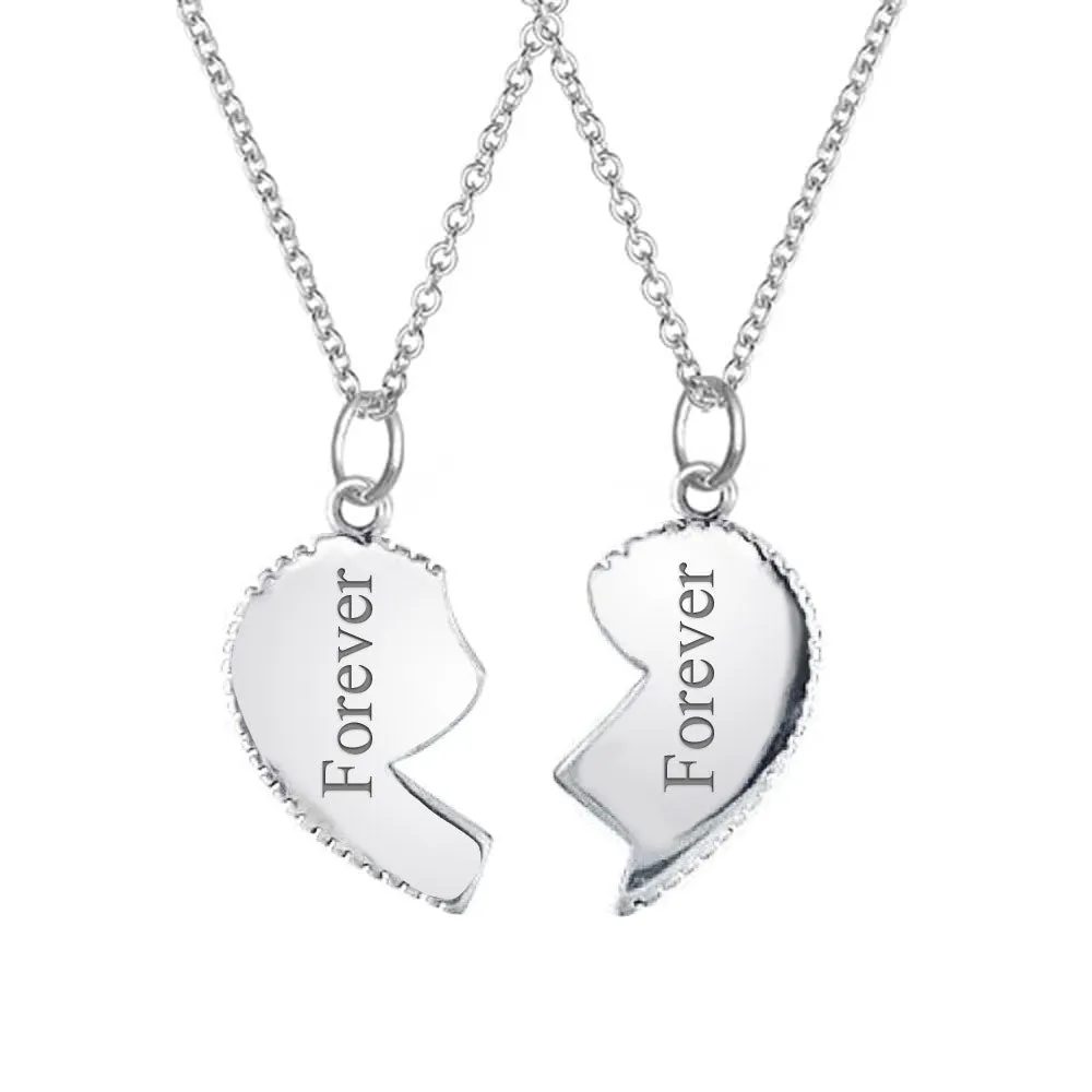 2 PCS BFF Best Friend Sisters Heart Puzzle Pendant Necklace Sterling Silver