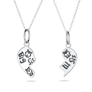 2 PCS BFF Best Friend Sisters Heart Puzzle Pendant Necklace Sterling Silver