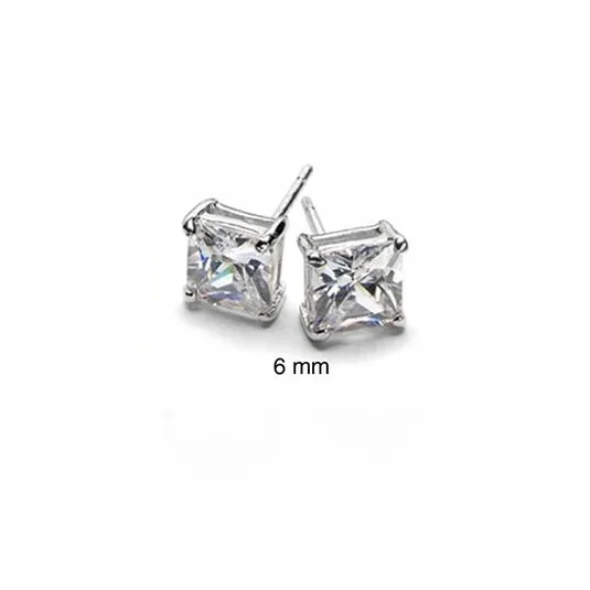 6mm Princess Cut C.Z Studs