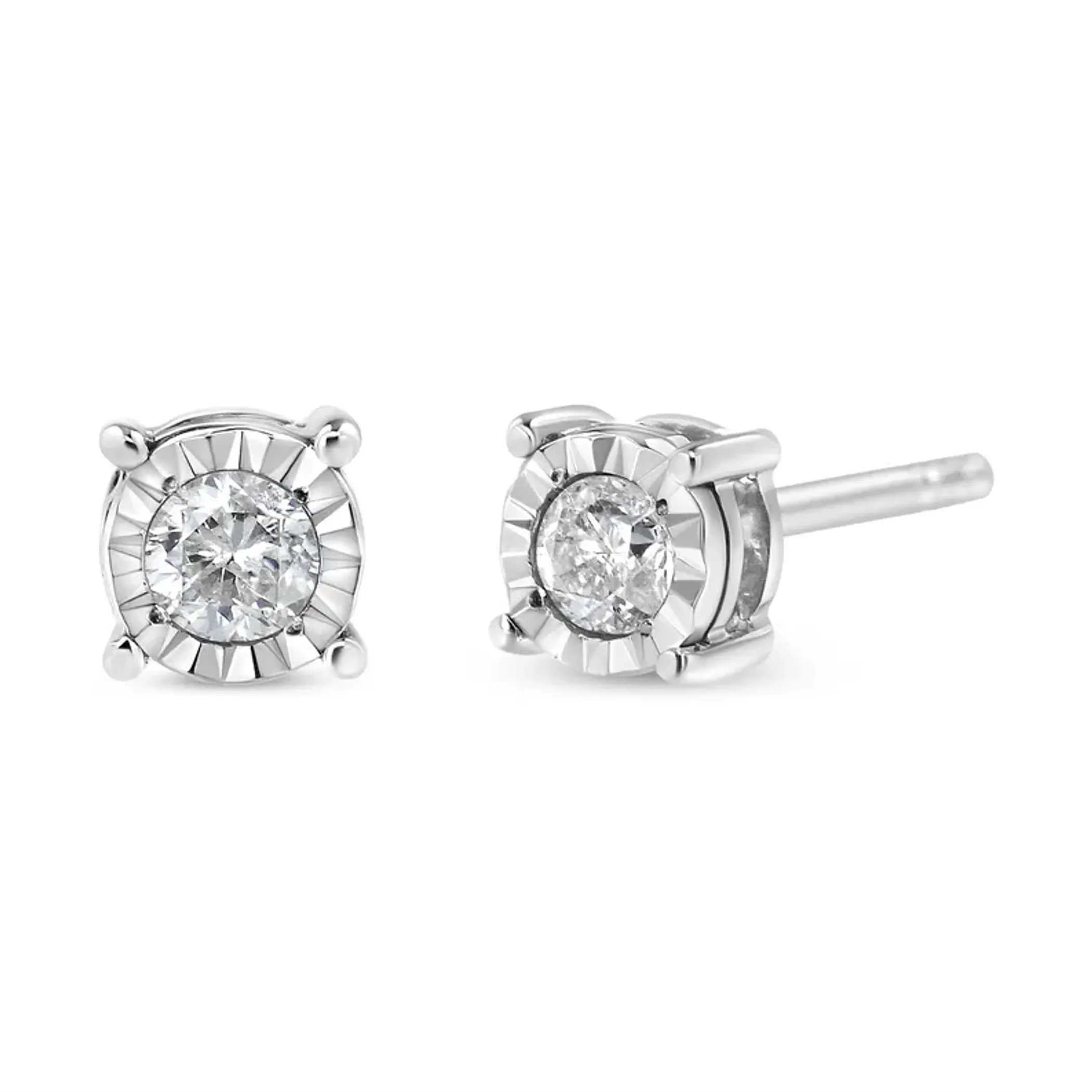 .925 Sterling Silver 1/5 Cttw Round Near Colorless Diamond Miracle-Set Stud Earrings