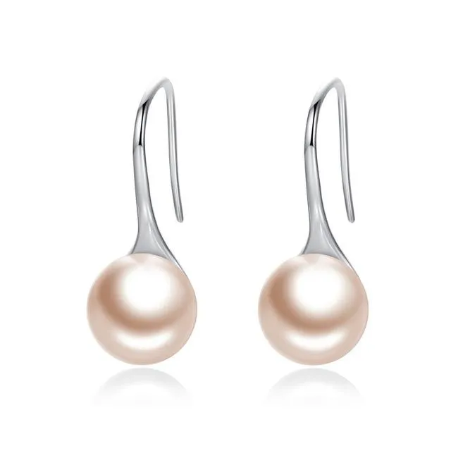 925 Sterling Silver Elegant Round Simulated Pure Love Pearl Drop Earring