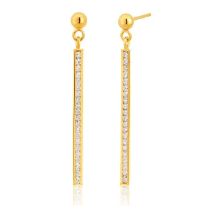 9ct Gold Cubic Zirconia Silver Filled Bar Drop Earrings