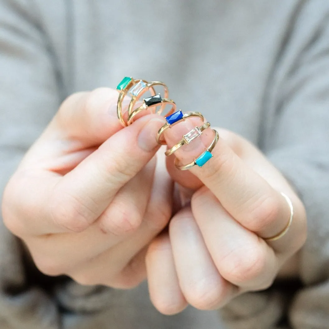 9kt Gold Baguette Cut Black Spinel Ring