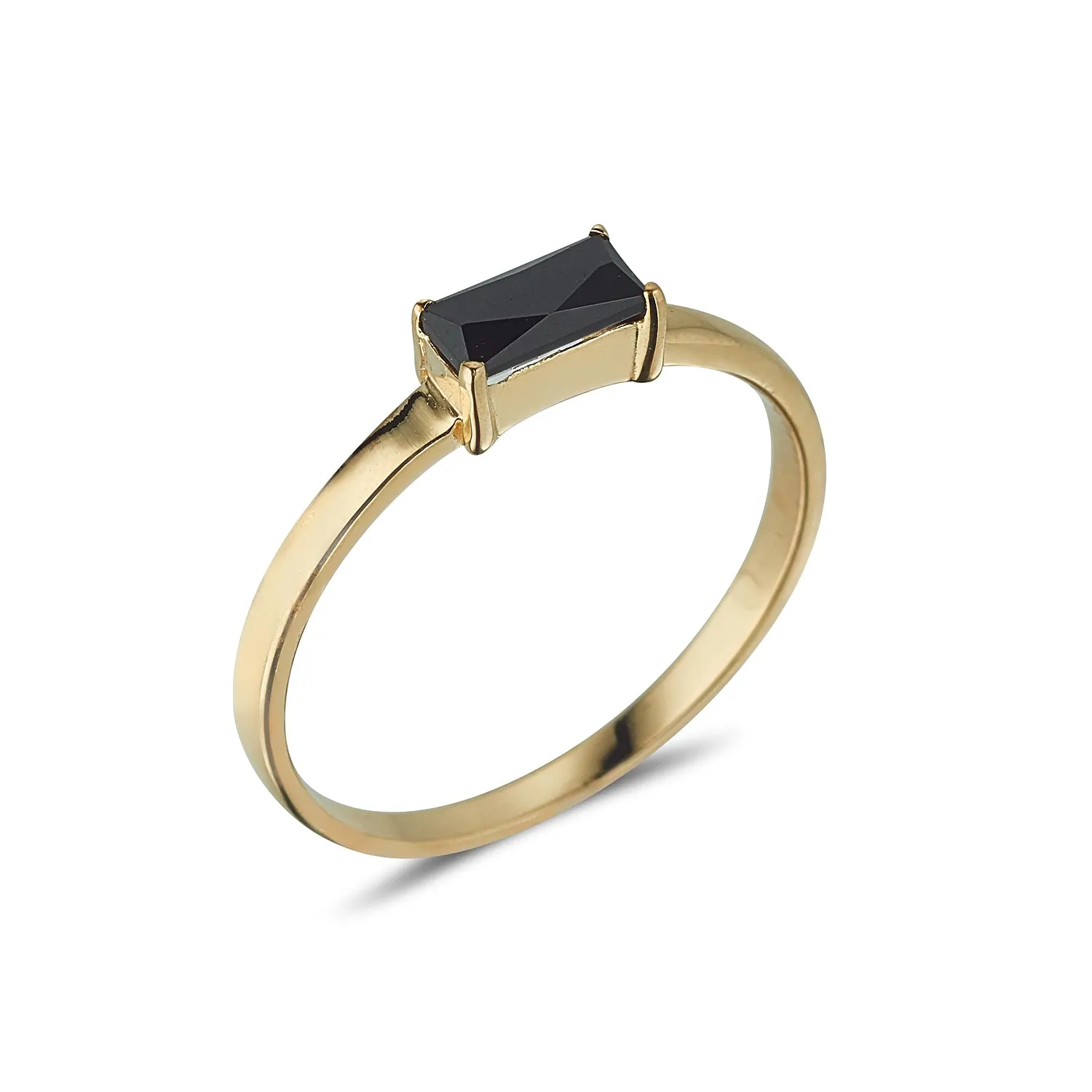 9kt Gold Baguette Cut Black Spinel Ring