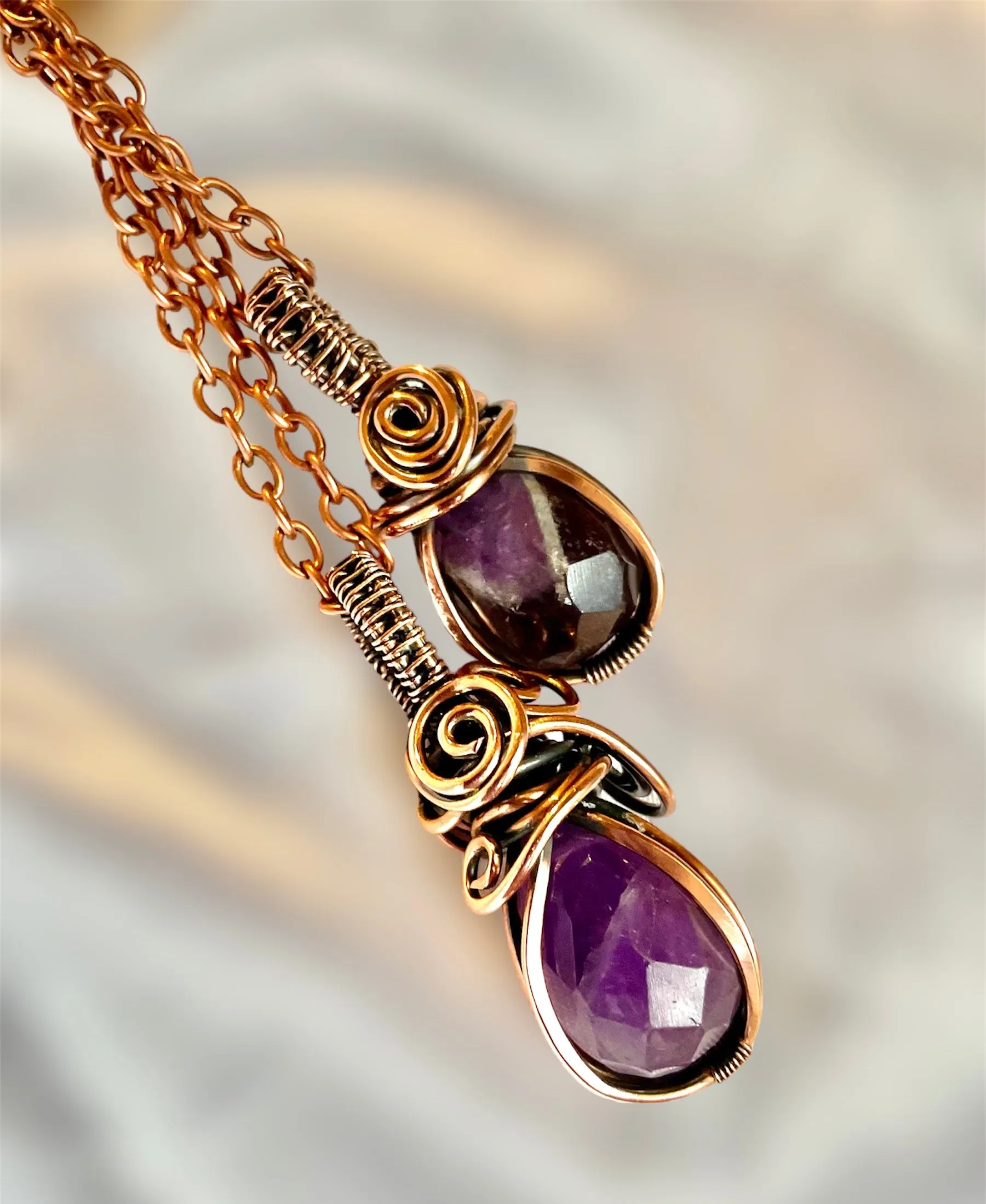 Amethyst Wire Wrapped Faceted Pendant