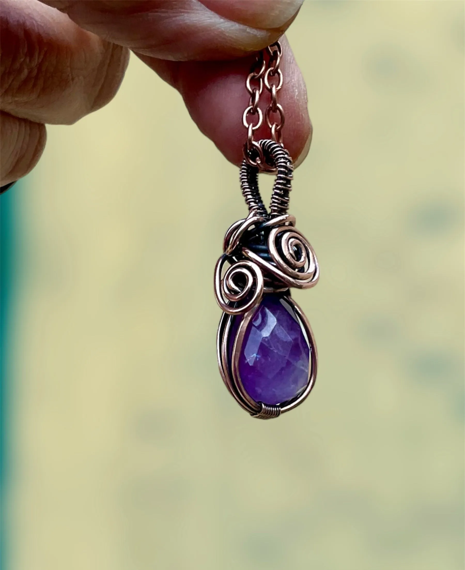 Amethyst Wire Wrapped Faceted Pendant