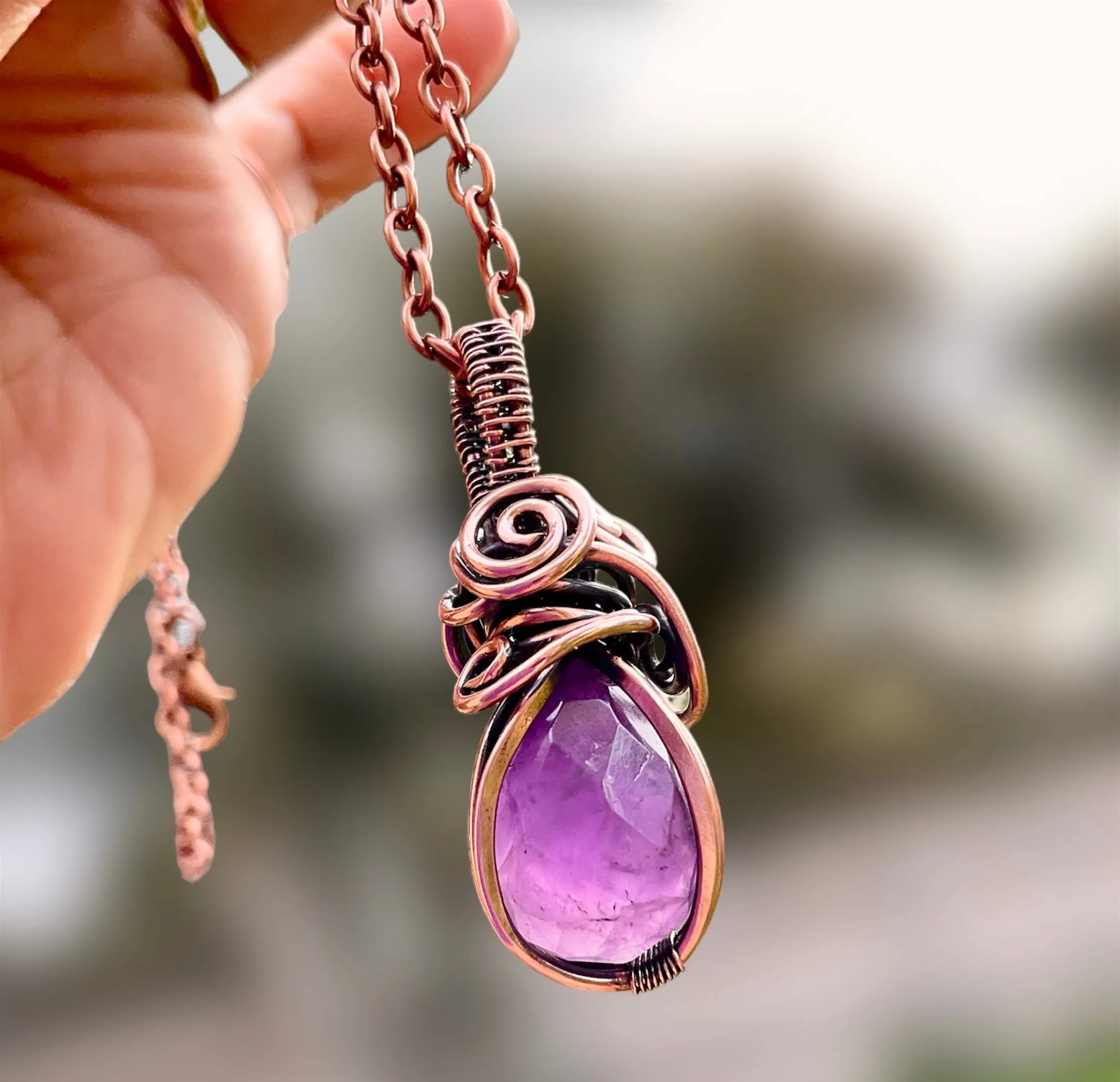 Amethyst Wire Wrapped Faceted Pendant