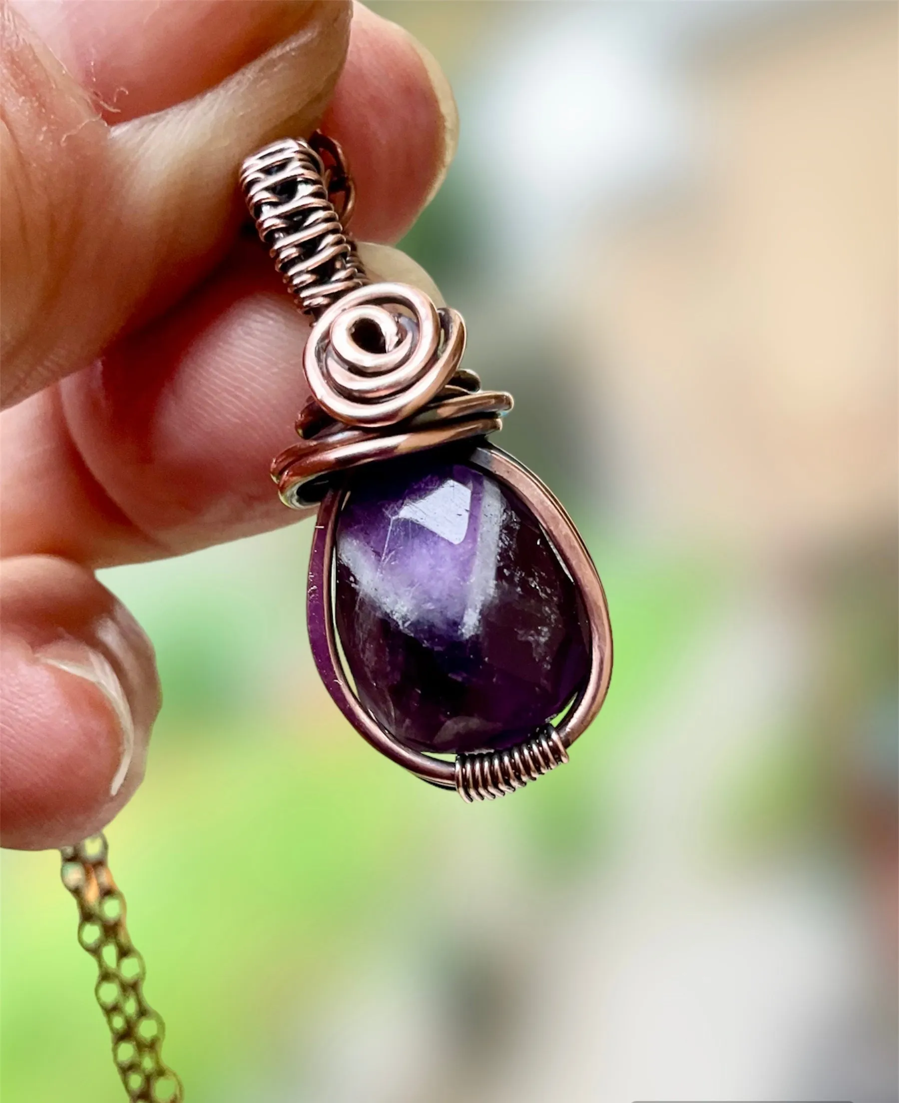 Amethyst Wire Wrapped Faceted Pendant