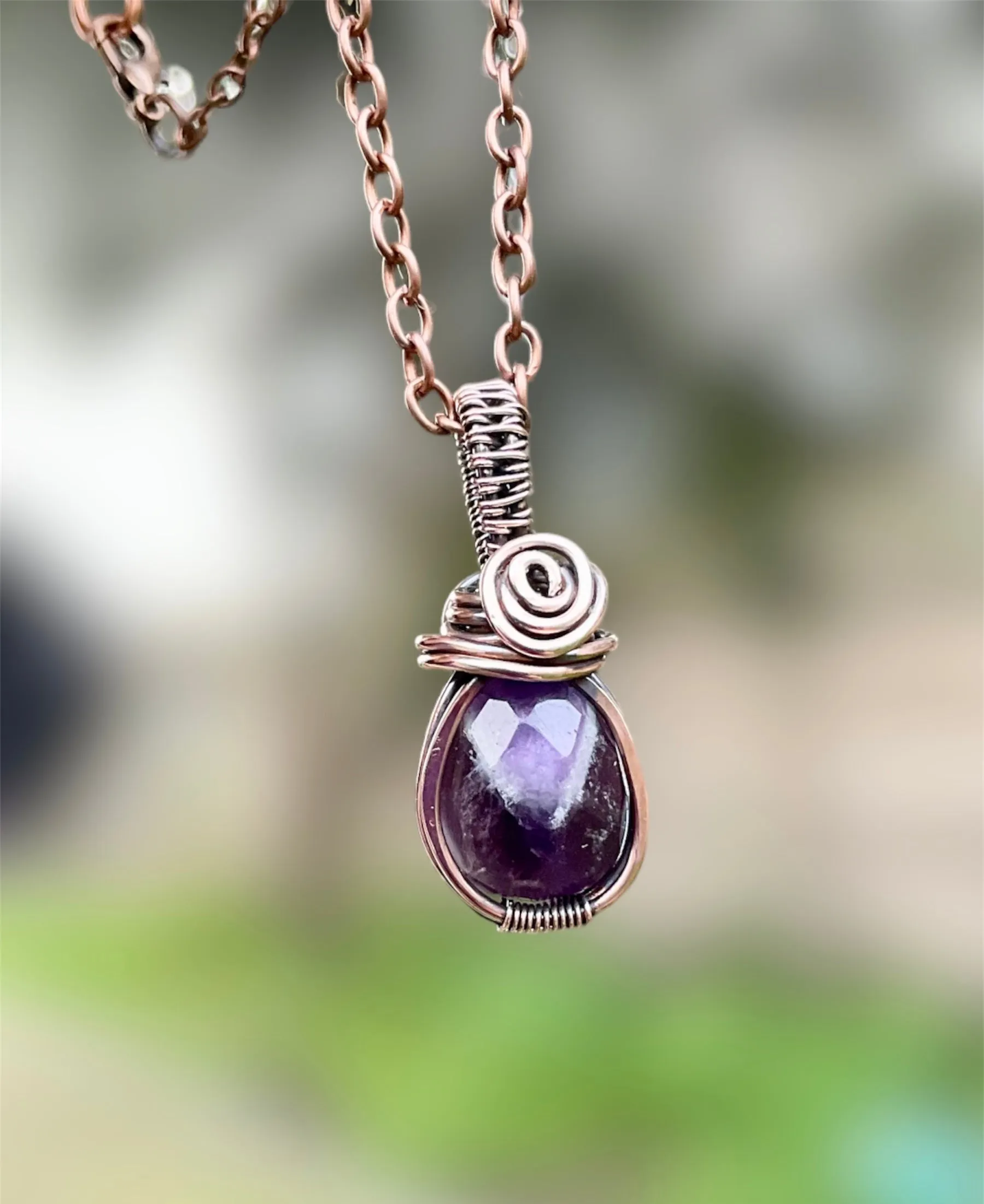 Amethyst Wire Wrapped Faceted Pendant