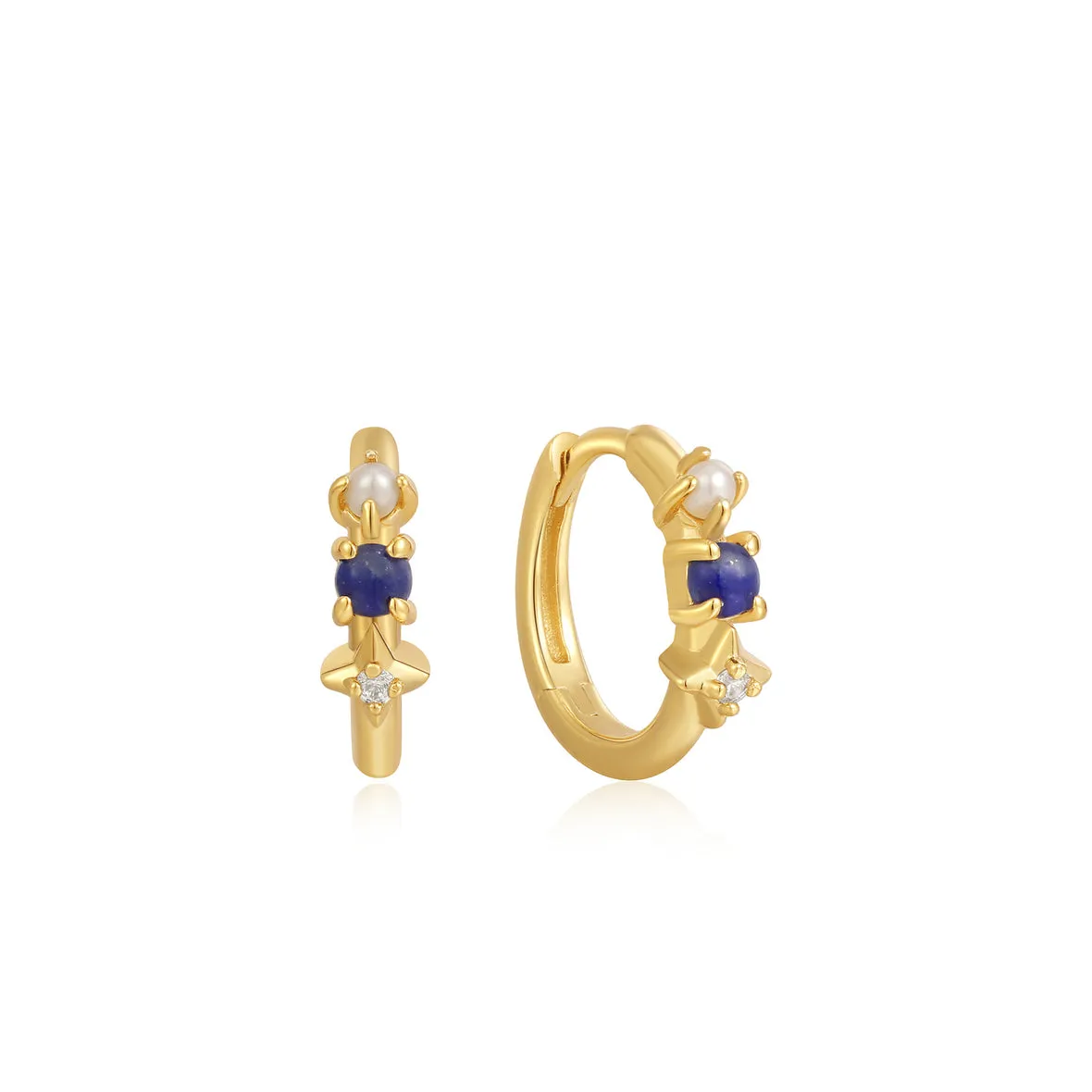 Ania Haie Gold Lapis Star Huggie Hoop Earrings - Gift Boxed