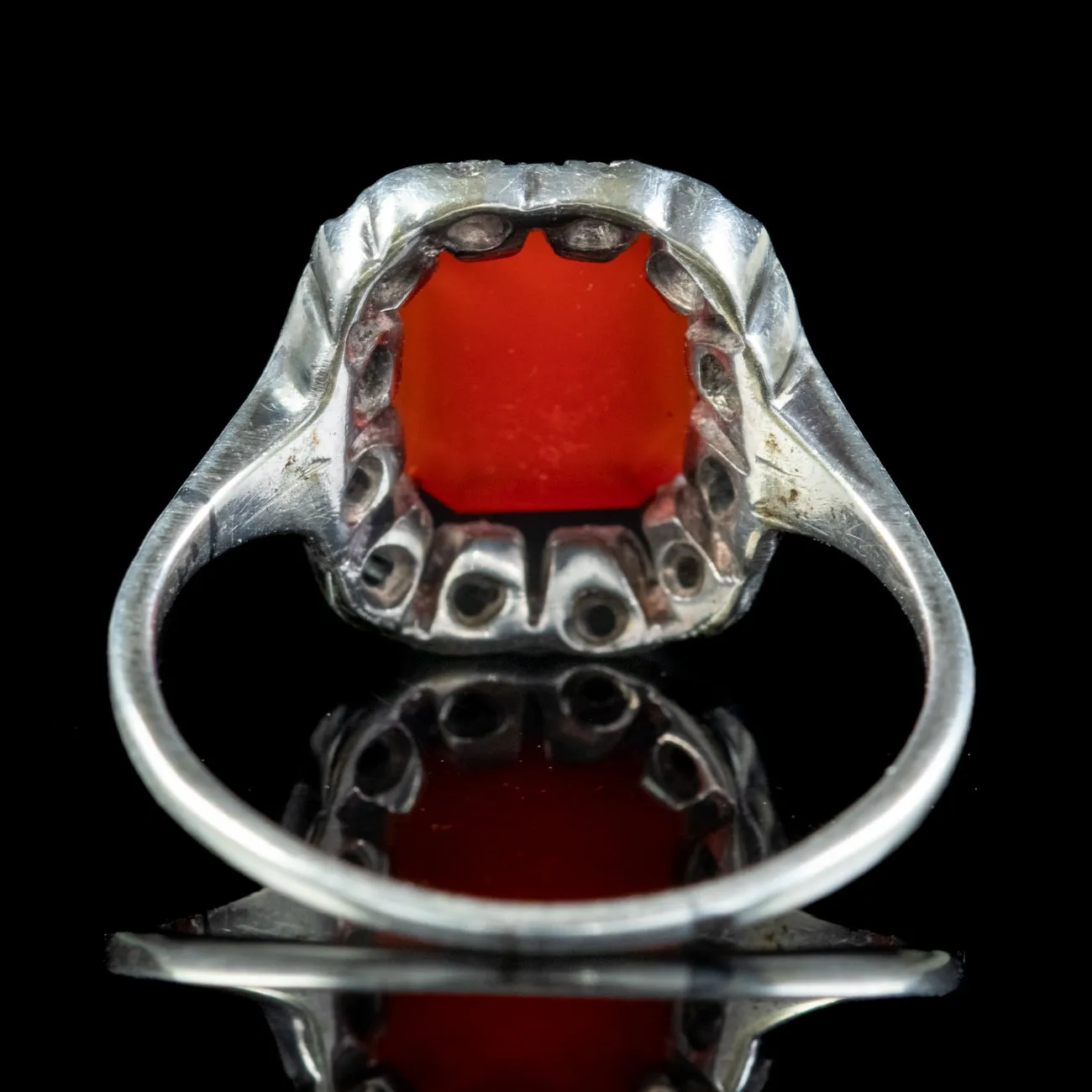 Antique Art Deco Carnelian Marcasite Ring 3ct Carnelian