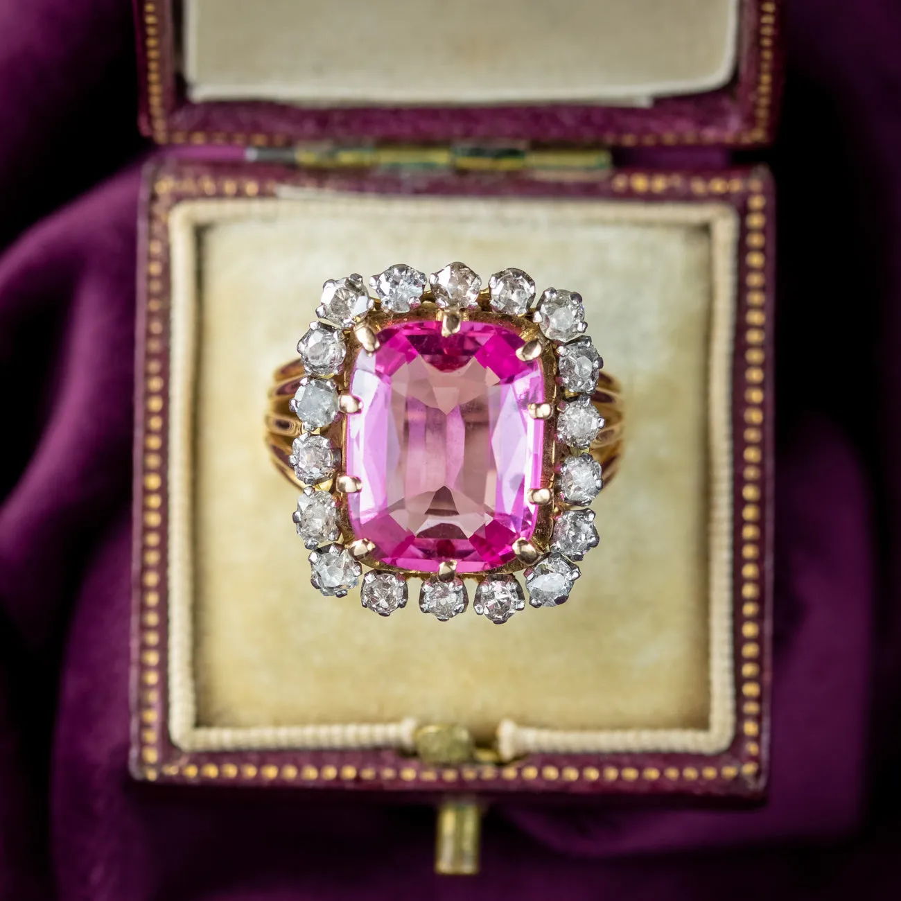 Antique Edwardian Pink Sapphire Diamond Ring 8.5ct Synthetic Sapphire