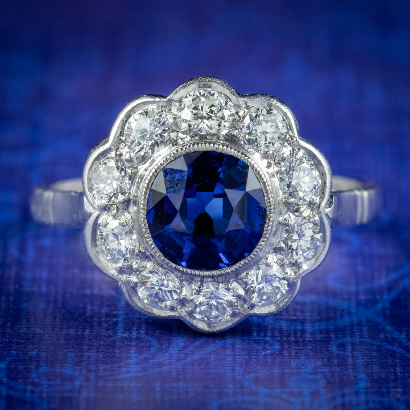 Antique Edwardian Sapphire Diamond Cluster Ring 1.25ct Sapphire Circa 1910