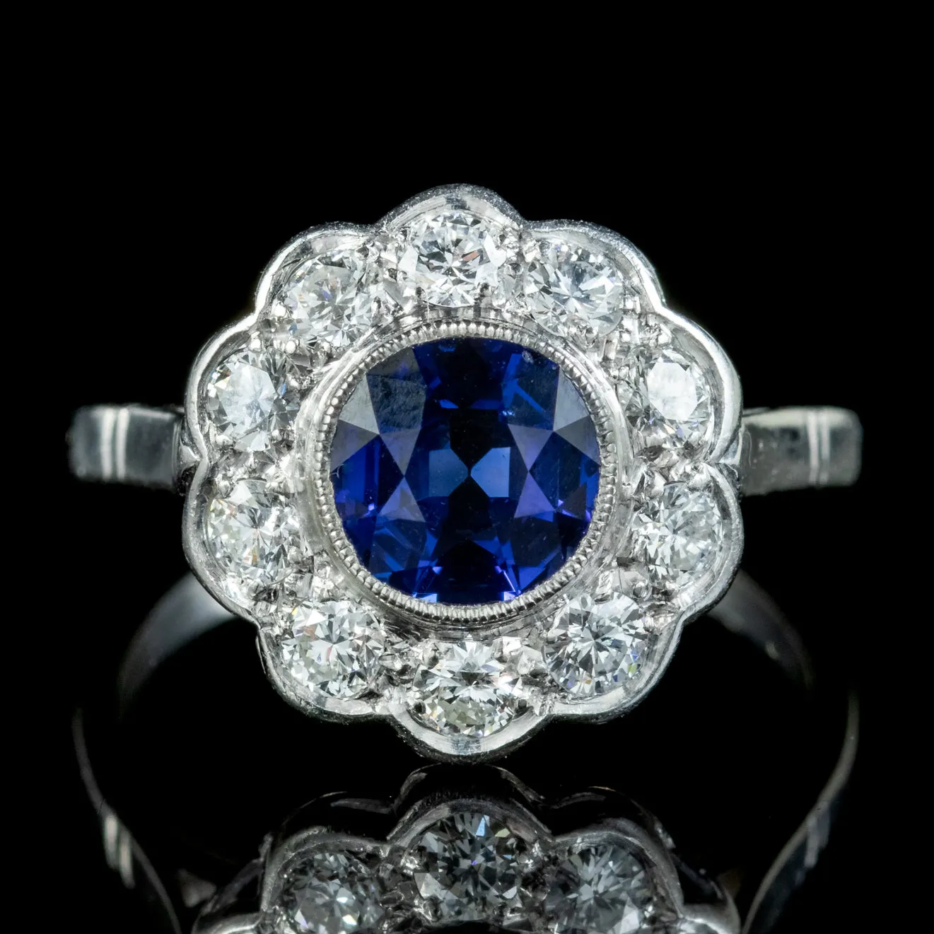 Antique Edwardian Sapphire Diamond Cluster Ring 1.25ct Sapphire Circa 1910