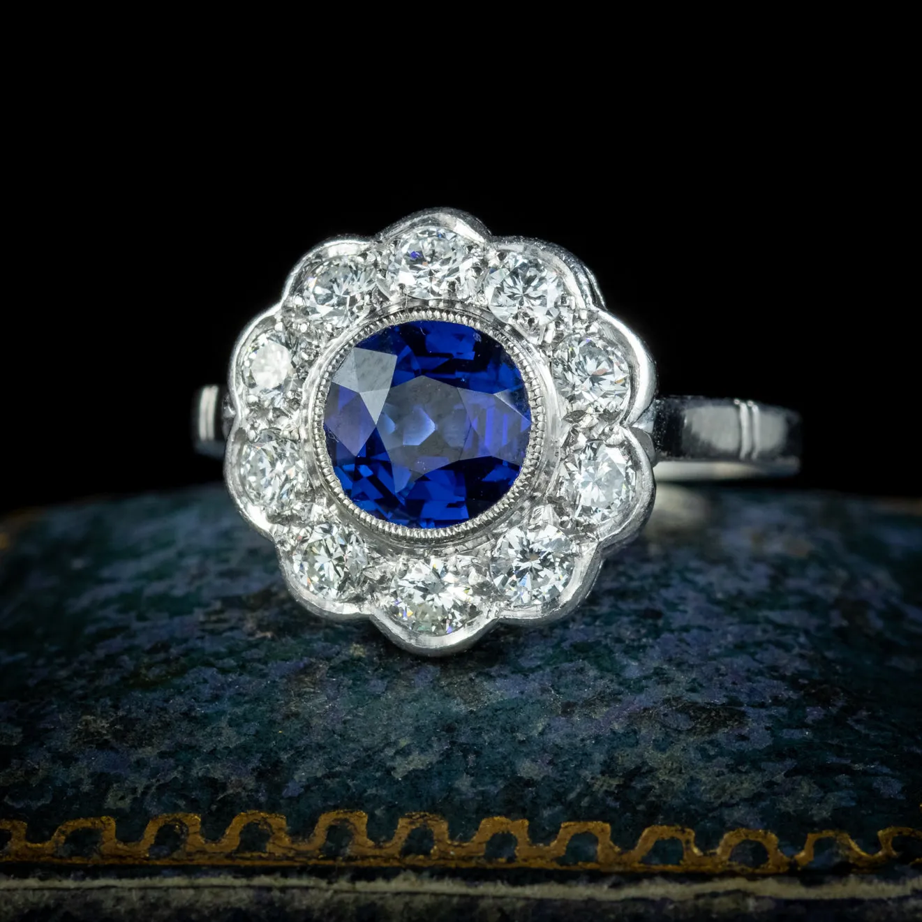 Antique Edwardian Sapphire Diamond Cluster Ring 1.25ct Sapphire Circa 1910