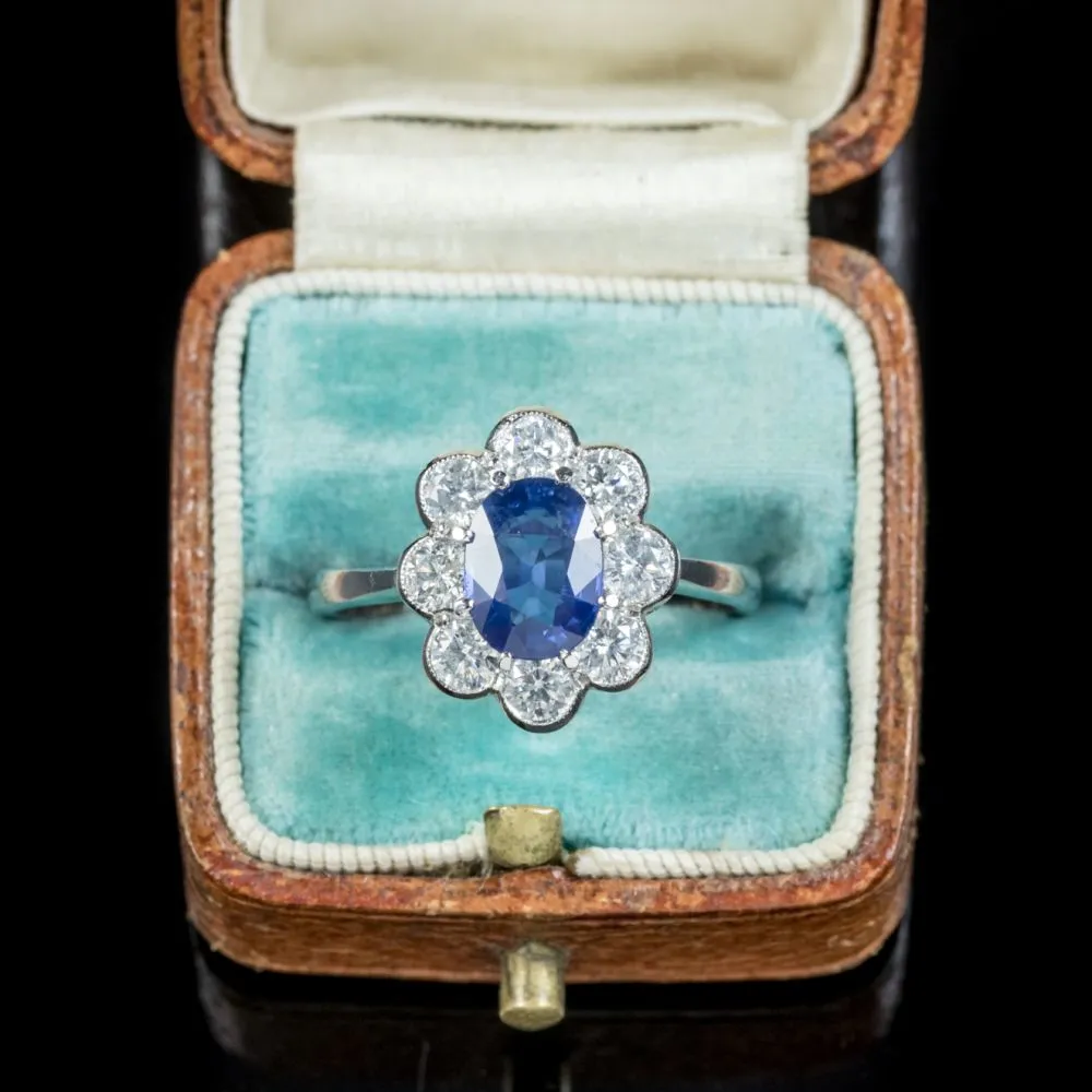 Antique Edwardian Sapphire Diamond Ring Platinum Circa 1915