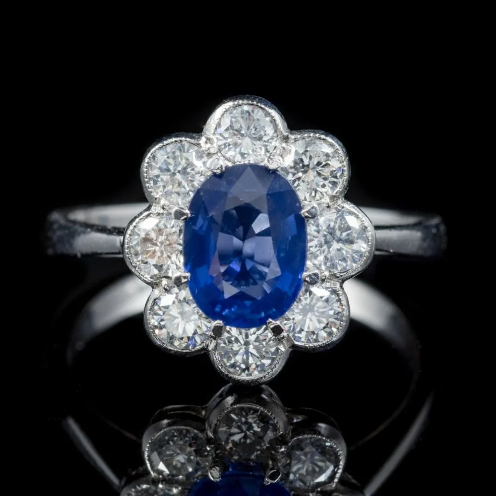 Antique Edwardian Sapphire Diamond Ring Platinum Circa 1915