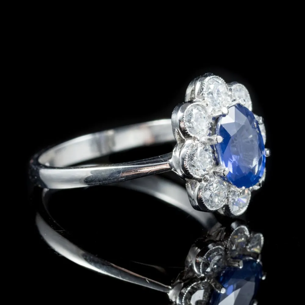 Antique Edwardian Sapphire Diamond Ring Platinum Circa 1915