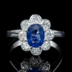 Antique Edwardian Sapphire Diamond Ring Platinum Circa 1915