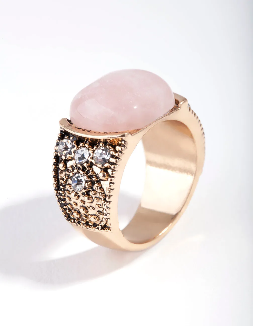 Antique Gold Pink Boho Ring