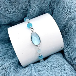 Aquamarine Quartz Silver Adjustable Bracelet