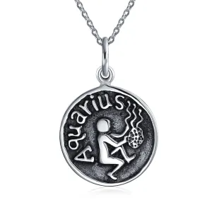 Astrology Constellation Pendant Necklace in Oxidized Sterling Silver Zodiac Medallion