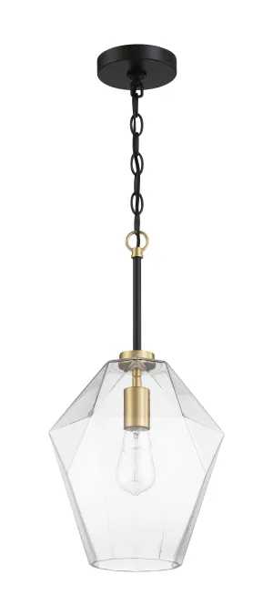 Avante Grand 1 Light Pendant in Flat Black/Satin Brass